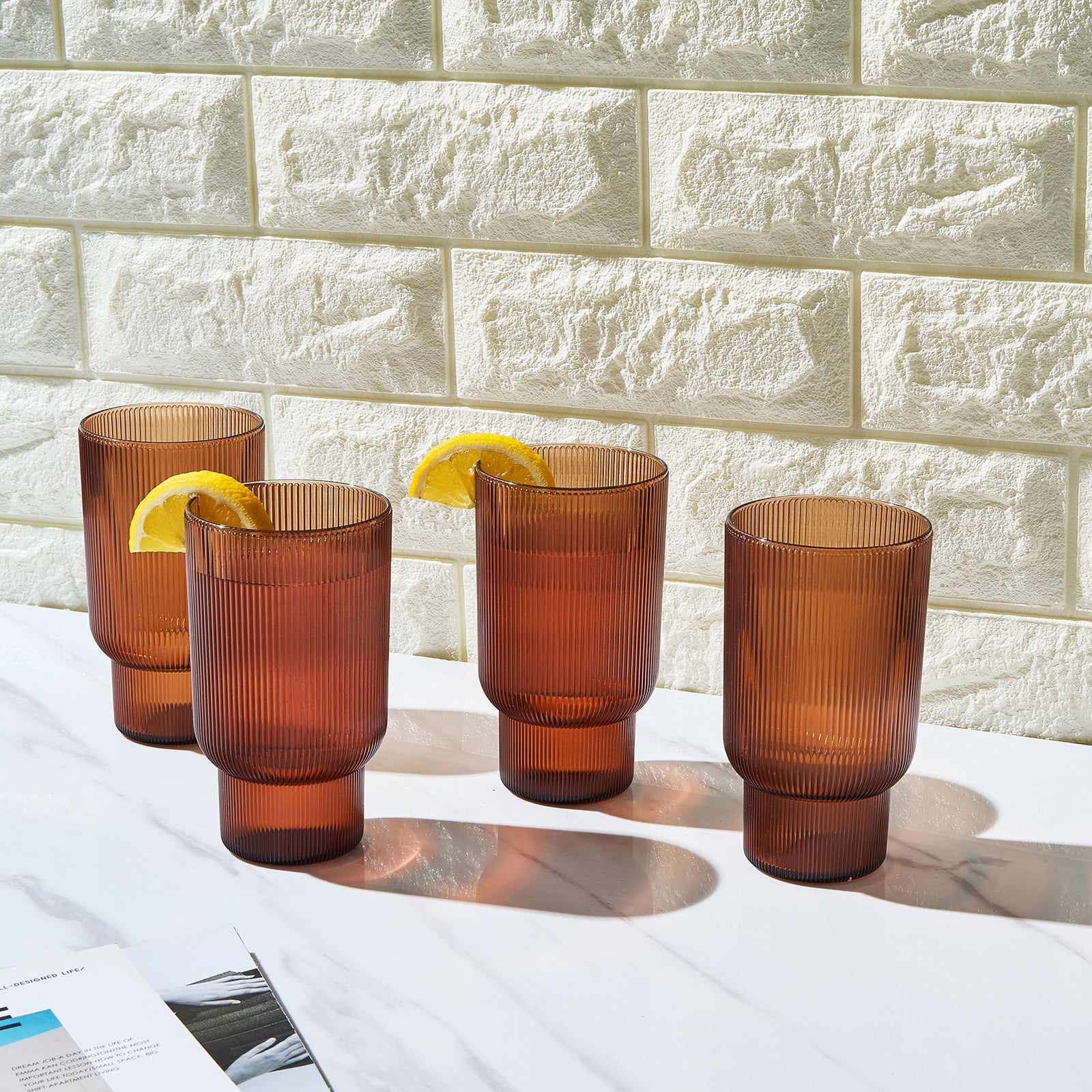 Fluted Acrylic Highball Glassware (Set of 4)