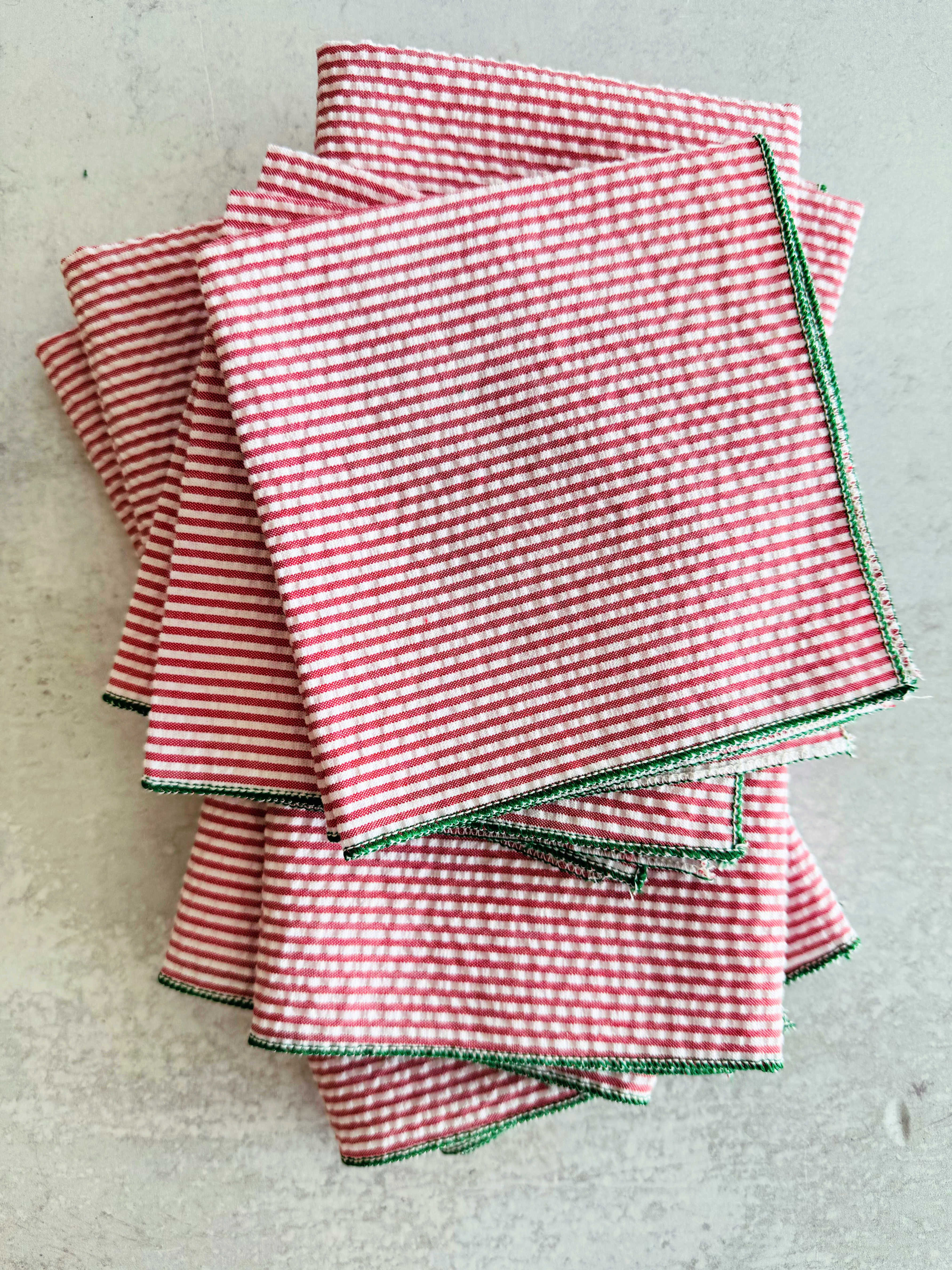 Holiday Seersucker Red + Green Cloth Napkins (Set of 4)