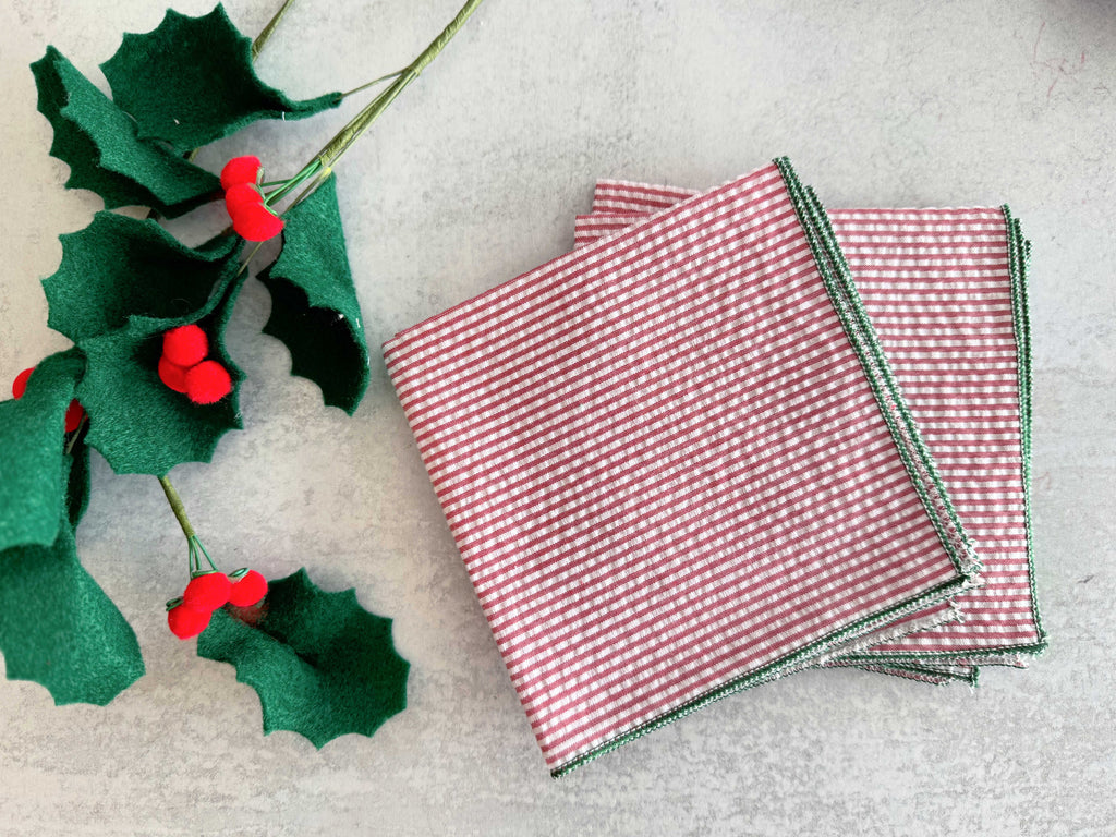 Holiday Seersucker Red + Green Cloth Napkins (Set of 4)
