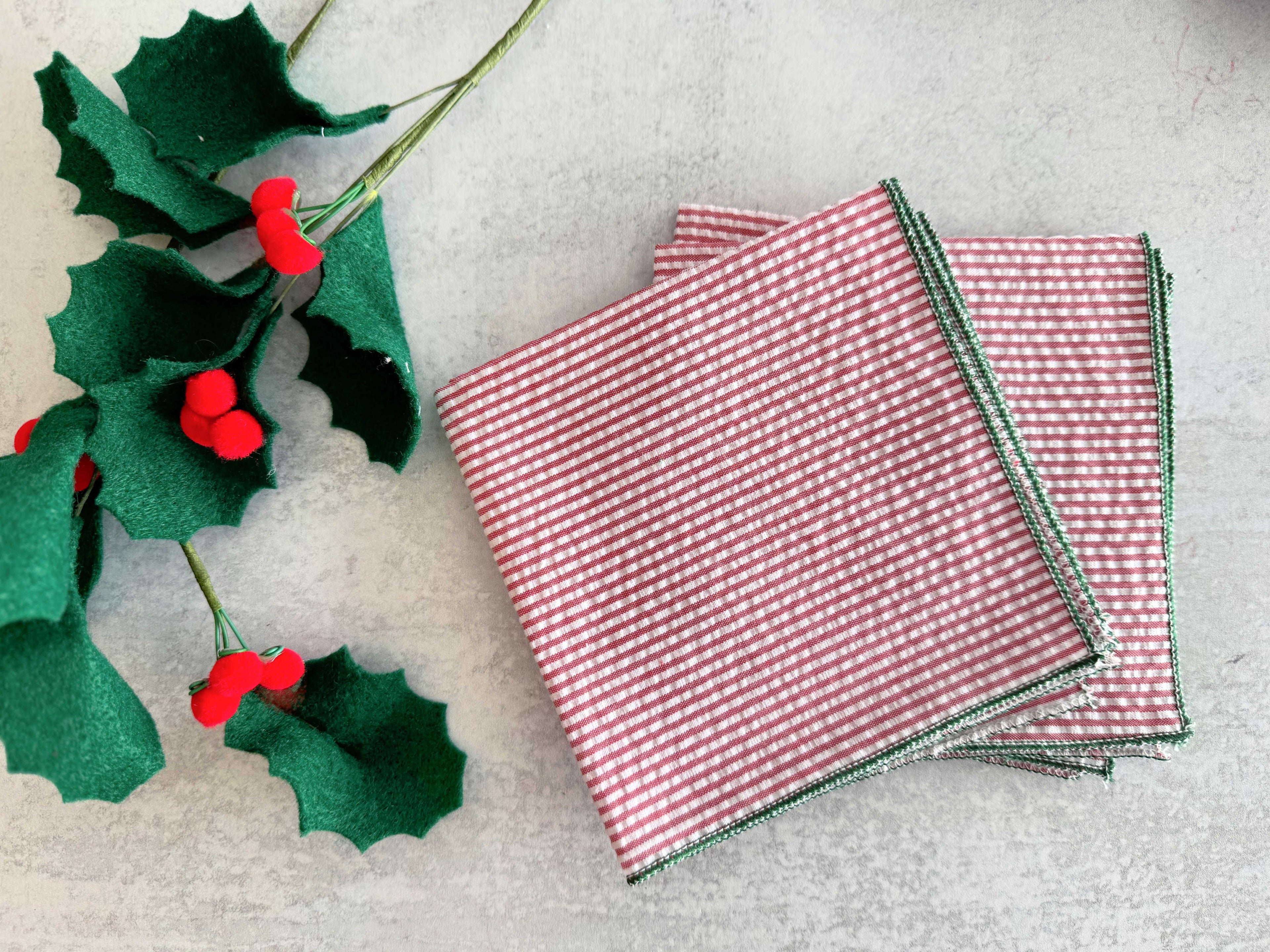 Holiday Seersucker Red + Green Cloth Napkins (Set of 4)