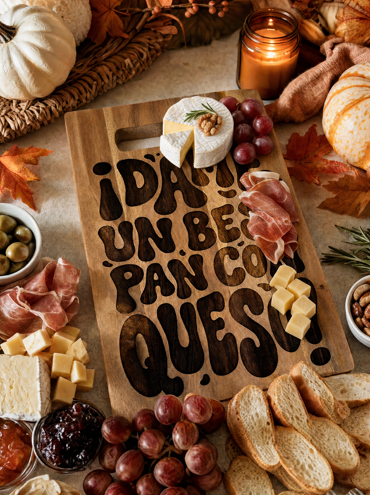 ¡Dame un Beso Pan con Queso! Acacia Cutting Board
