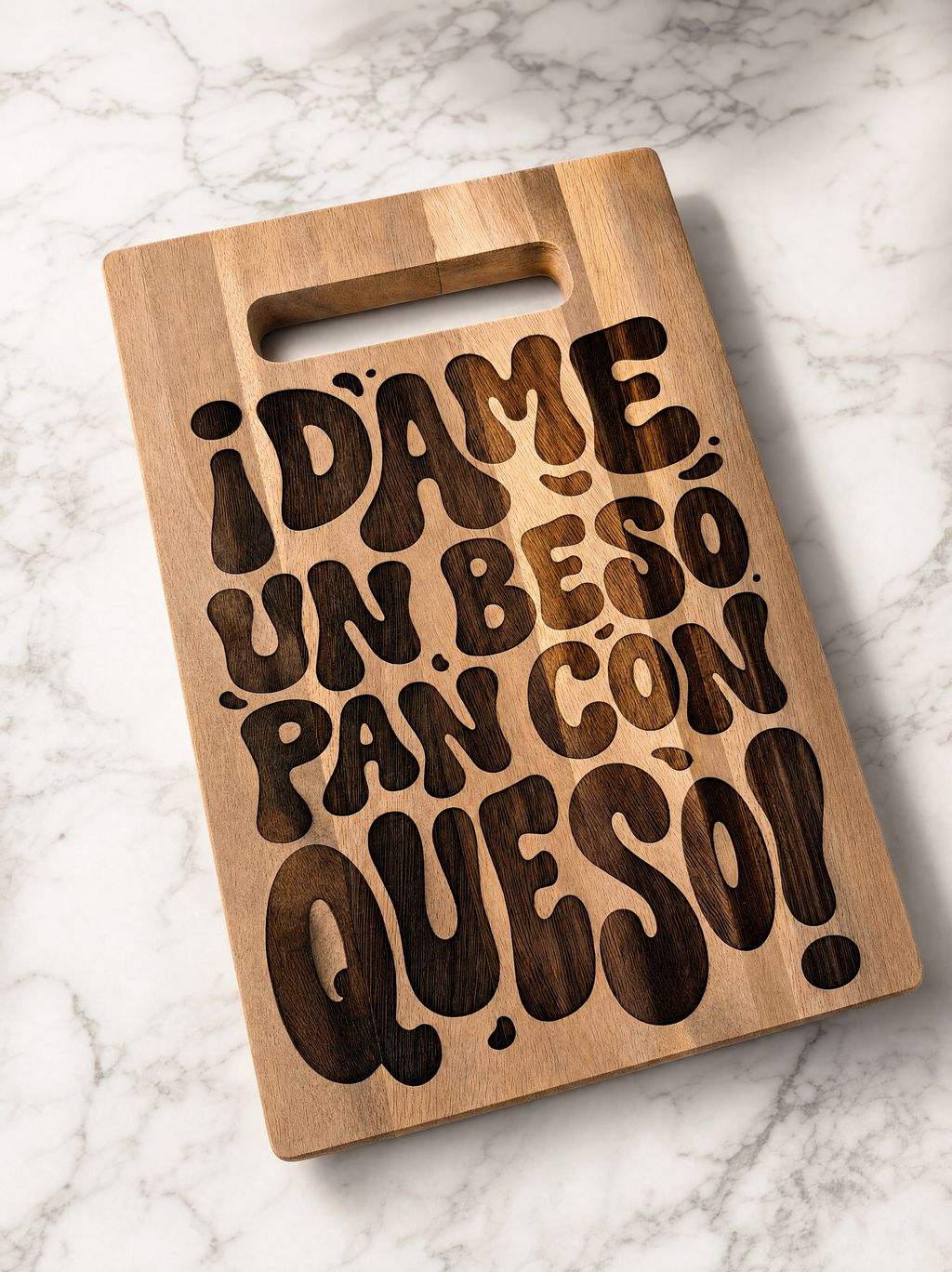 ¡Dame un Beso Pan con Queso! Acacia Cutting Board